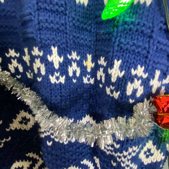 GAP‎ Chunky Knit Holiday Light Up Sweater Ugly Christmas 1986-2016 Blue & White - Picture 8 of 10